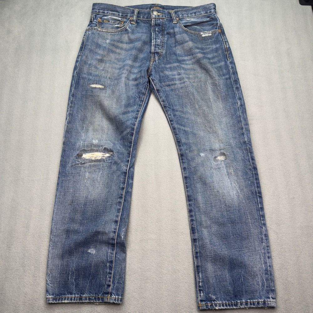 Polo Ralph Lauren Distressed Jeans 32x30 Blue Straight Leg Denim Pants